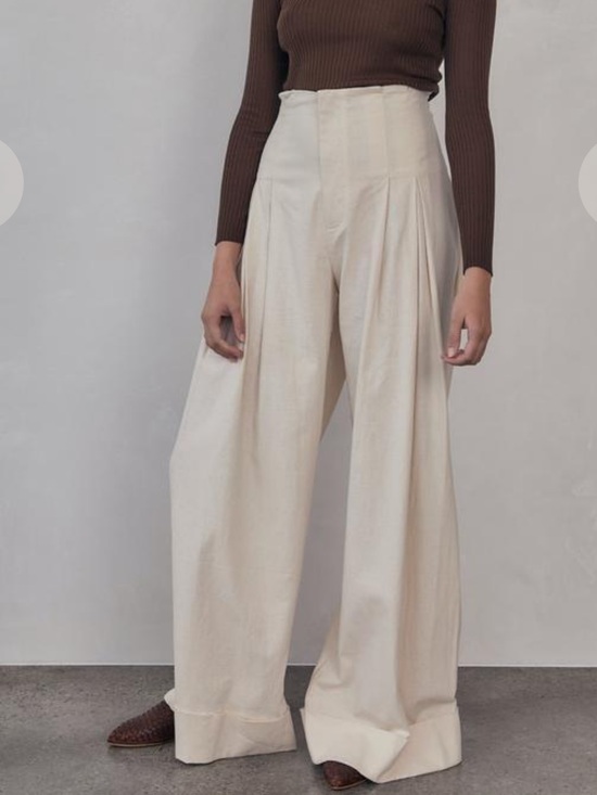 St. Agni Pants - St. Agni Cream Linen Wide Leg Pleated Pants M